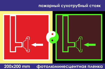 F08 пожарный сухотрубный стояк (ГОСТ 34428-2018, фотолюминесцентная пленка, 200х200 мм) - Знаки безопасности - Знаки пожарной безопасности - Магазин охраны труда ИЗО Стиль